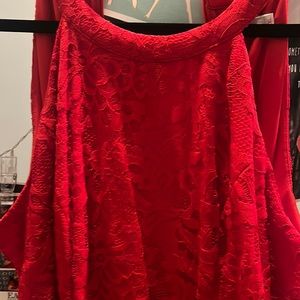 Halter zipper back red lace dress